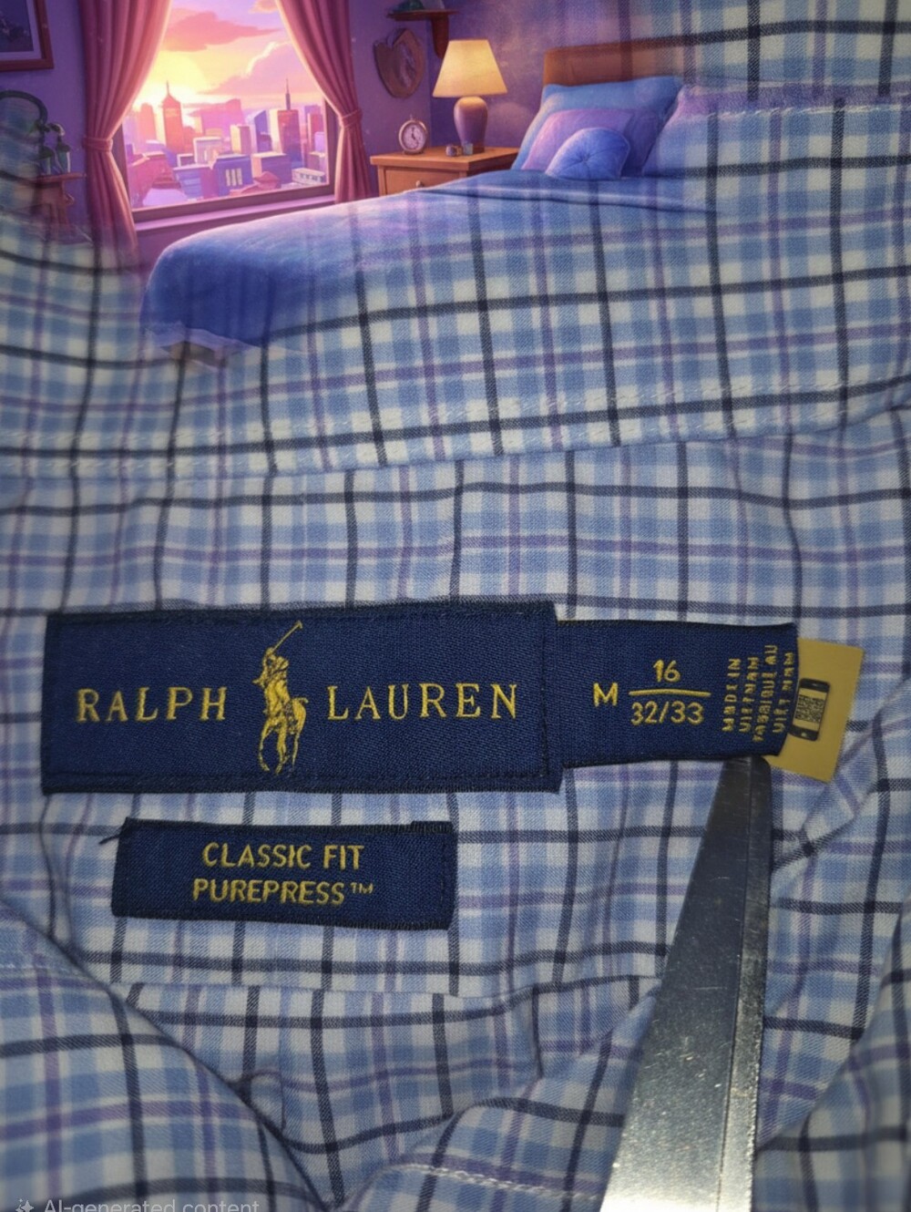 Mens Ralph Lauren Classic Fit 16- 32 /33 Button-Up Shirt in Light Blue Plaid